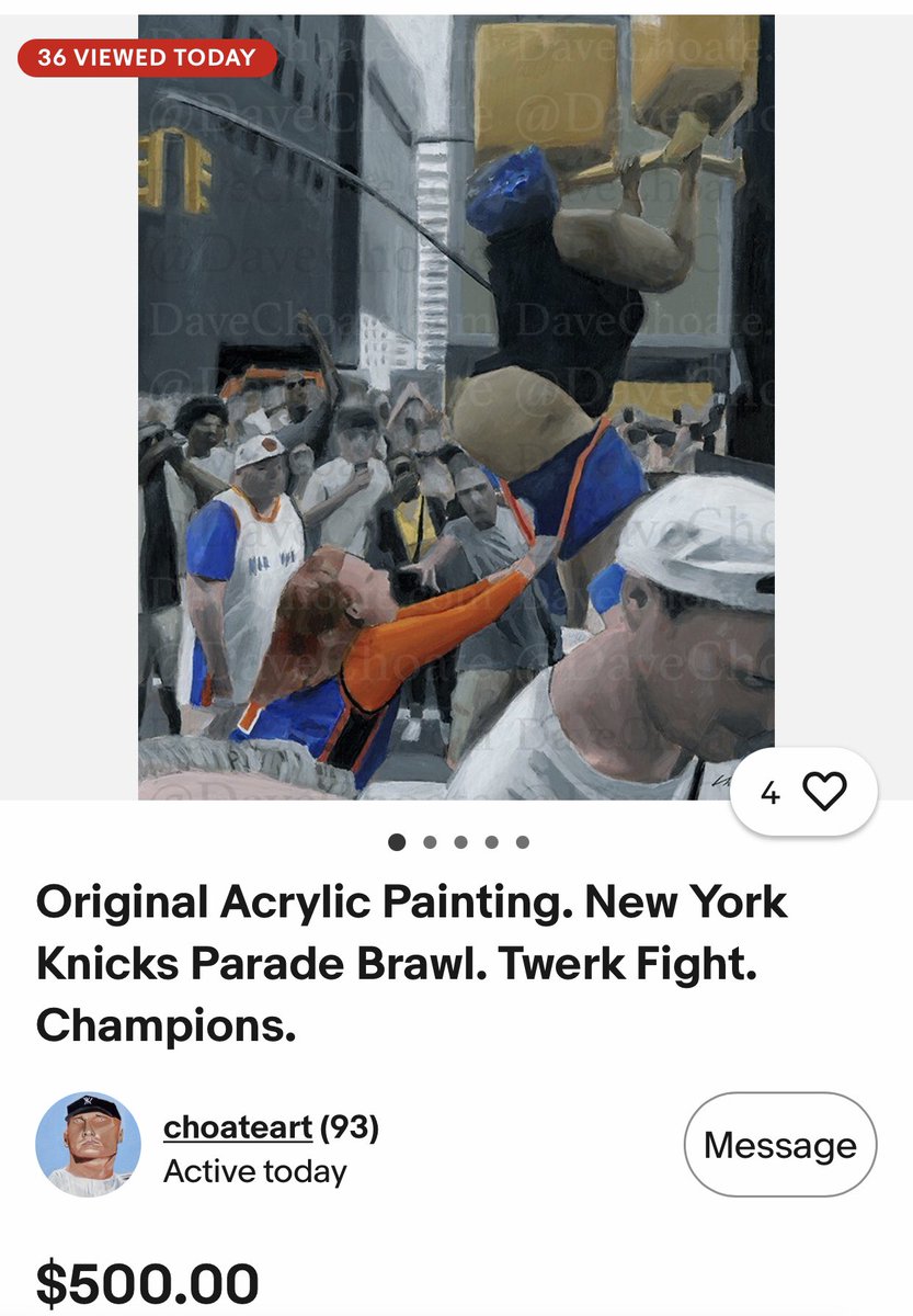 ManCaveArtist's tweet photo. @joshhart Josh! Less than one hour to go on my Knicks Parade Twerkquake original painting. https://t.co/kXnMH8MjYZ https://t.co/gqqSLr0U7U