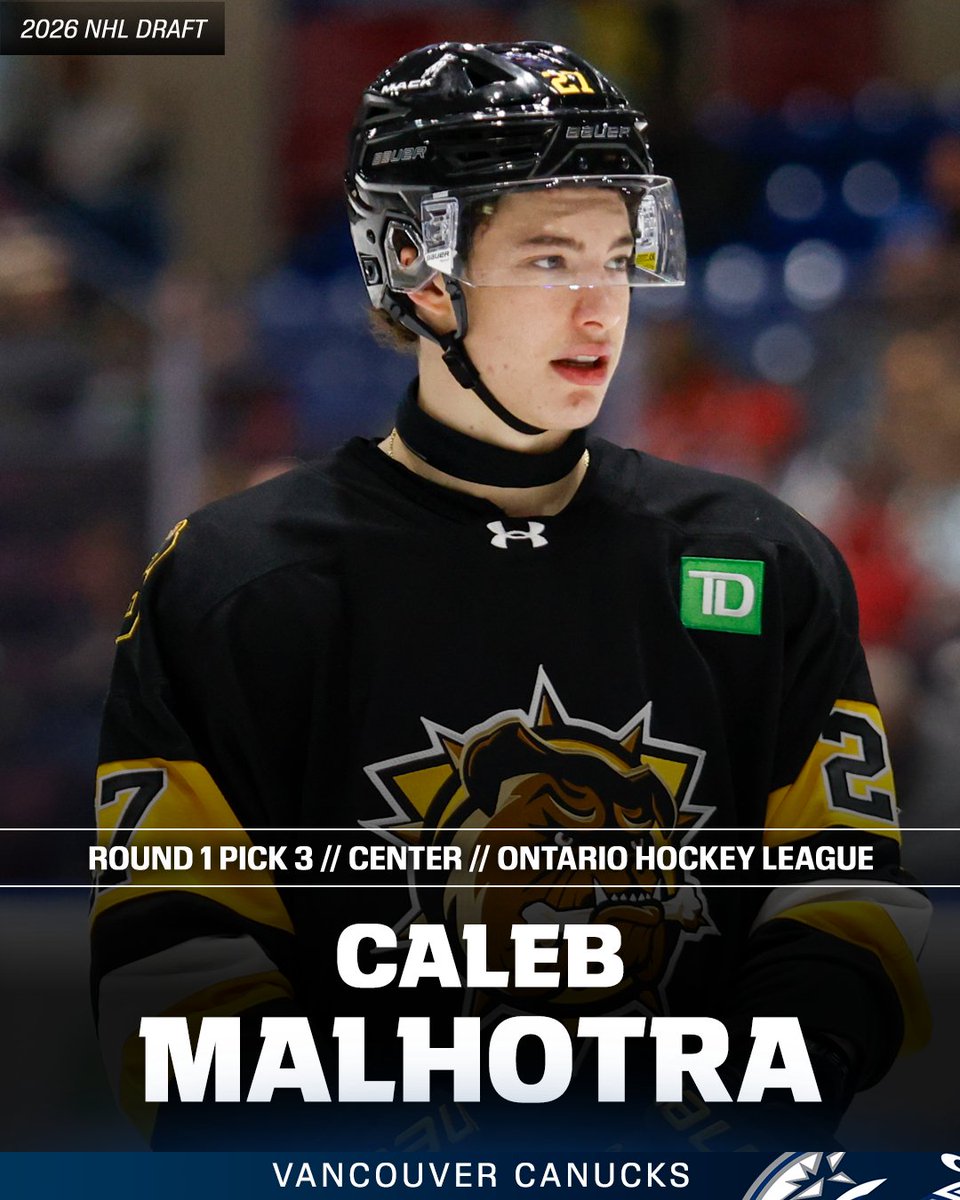 espn's tweet photo. The newest Canuck 🔥

Caleb Malhotra is Vancouver's pick at No. 3 overall! https://t.co/zwF0ass6MI
