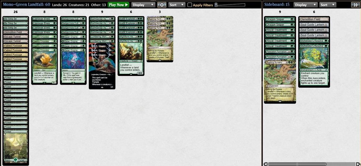 ElfomanPwBr's tweet photo. today i will go with monogreen landfall. Yes! 3 Nurserys and 3 Surrak lol. C'mon, Jeskai control! https://t.co/pOQEazxhTX