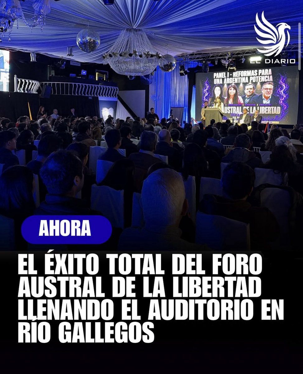 Jairo_Henoch's tweet photo. Un éxito total el primer Foro Austral de la Libertad, que promueve las ideas de @JMilei para reconstruir la provincia que la tres veces condenada con tobillera destruyó. 

En Santa Cruz y en todo el país, La Libertad Avanza. 🦁🇦🇷 https://t.co/SpXC3ZxIv0