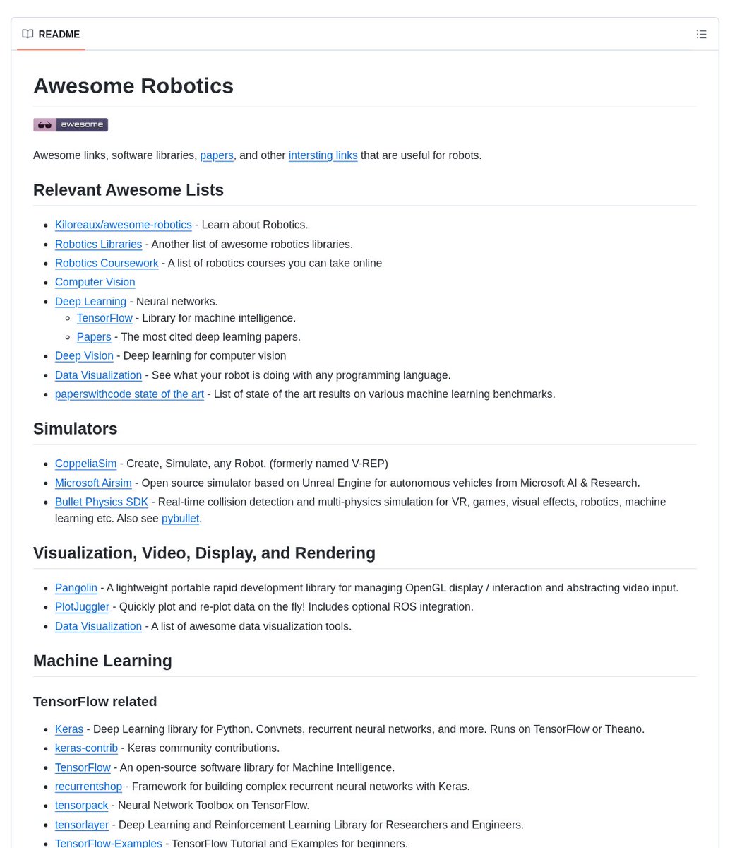Robotics is too broad for random bookmarks. Start with a map. Awesome ...