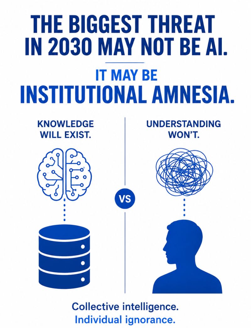 comebackkkid's tweet photo. AI may preserve knowledge. Humans may stop preserving understanding.

That's a dangerous shift.

Knowledge without context creates organizations that remember everything but explain nothing.

Institutional amnesia might become the defining business challenge of the next decade. https://t.co/zAq1itDEbR