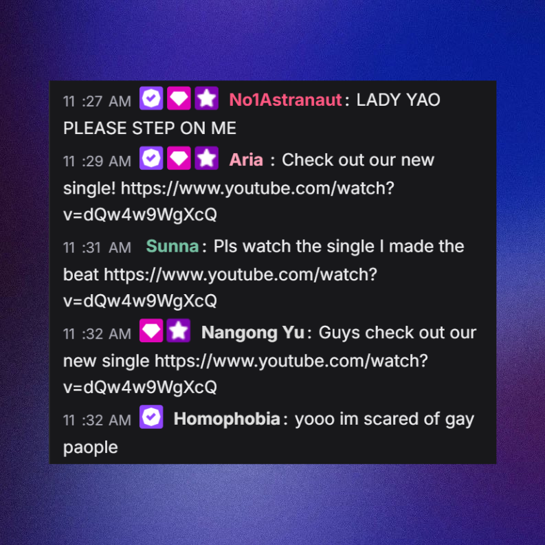 PopEridu's tweet photo. The Angels of Delusion has reportedly posted a shameless self promotion link on Astra Yao's Twitch stream. https://t.co/GiSw8cxLjU