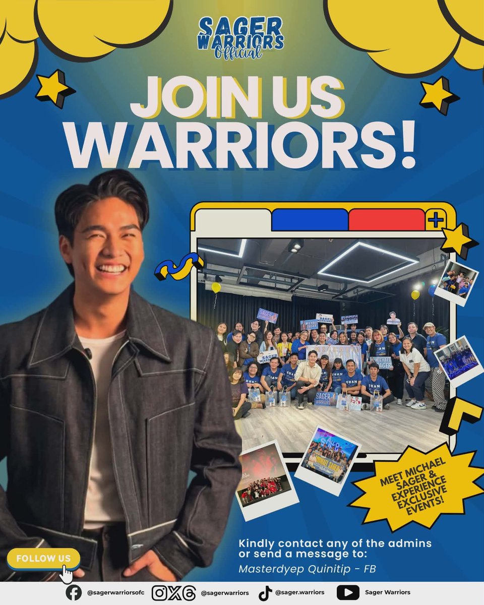 sagerwarriors's tweet photo. ANO, TARA!? 💙

Join the Sager Warriors and get the chance to meet Michael Sager and experience exclusive events, fan activities, and unforgettable moments with fellow Warriors!

Interested? Kindly message any of the admins or send a message to:

📩 Masterdyep Quinitip – Facebook https://t.co/4EoWK4tEv5