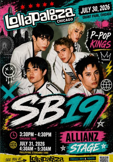 spinorbinmusic's tweet photo. SB19 making their historic Lollapalooza debut with an HOUR-LONG set at the Allianz Stage — in exactly 1 MONTH and we are SCREAMING! 😱🔥✨ 

A major moment for Filipino music and A'TIN, we are SO ready! 👑🎉🇵🇭 #SB19 #Lollapalooza2026 #PPop #Philippines https://t.co/R9REaRvVJ1