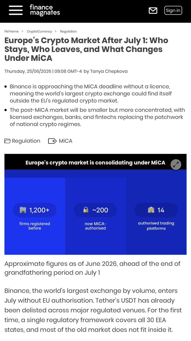 AngelofYHVH's tweet photo. MiCA Deadline in the European Union: July 1, 2026 — Non-Compliant Stablecoins

In the European Union, non-compliant euro stablecoins will face significant restrictions or delistings as the MiCA transition period concludes. 

Tether’s USDT has been delisted from leading regulated venues across the EU.

Only fully authorized EMTs will meet regulatory standards going forward.

Telcoin maintains a strong compliance posture. Telcoin’s eEUR is coming soon.

Telcoin EU/EAA Digital Cash

Telcoin is preparing to release eEUR and other Digital Cash stablecoins for the European Economic Area under an e-Money Institution in compliance with European Union MiCA regulations.

@telcoin telcoin:native