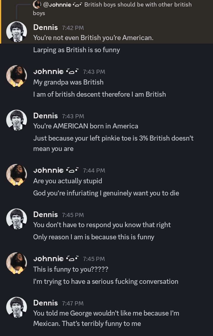 lennonsboyfie's tweet photo. @/denturnas is a genuine fucking asshole fake fan being a complete dick to me on discord calling me insane and a liar. Block this guy https://t.co/UolUmJMCHY