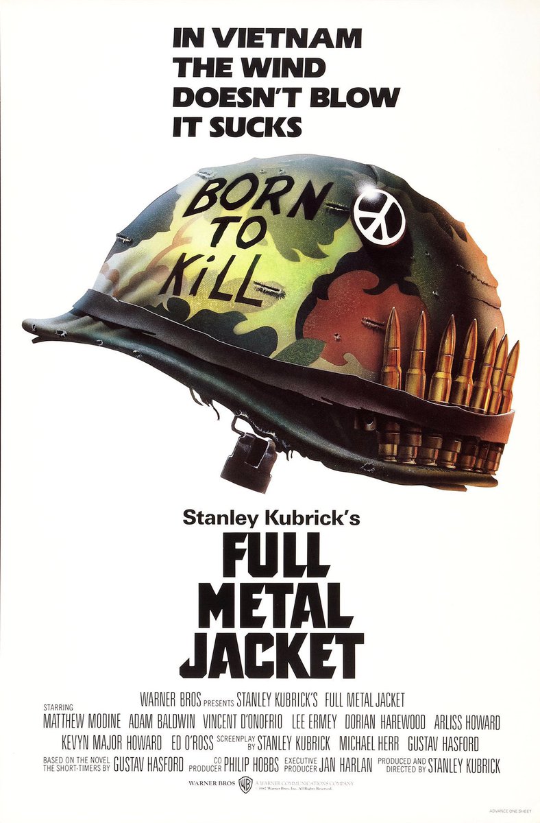 FilmNewsNos's tweet photo. 🎬MOVIE HISTORY: 39 years ago today, June 26, 1987, the movie ‘Full Metal Jacket’ opened in theaters!

@MatthewModine #AdamBaldwin #VincentDOnofrio #RLeeErmey #DorianHarewood #KevynMajorHoward #ArlissHoward #EdORoss #JohnTerry #BruceBoa #KieronJecchinis #StanleyKubrick https://t.co/2TPXY6ZtIY