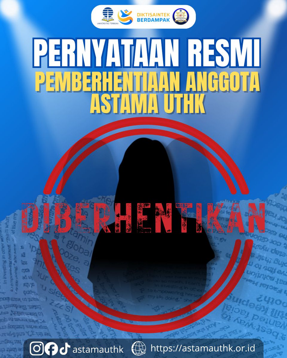 Astamauthk's tweet photo. 📢 *PERNYATAAN RESMI ASTAMA UT HK* 📢

ASTAMA UT HK menyampaikan bahwa berdasarkan hasil evaluasi organisasi serta keputusan internal yang mengacu pada AD/ART dan SOP organisasi, https://t.co/cBbqdwwlnz