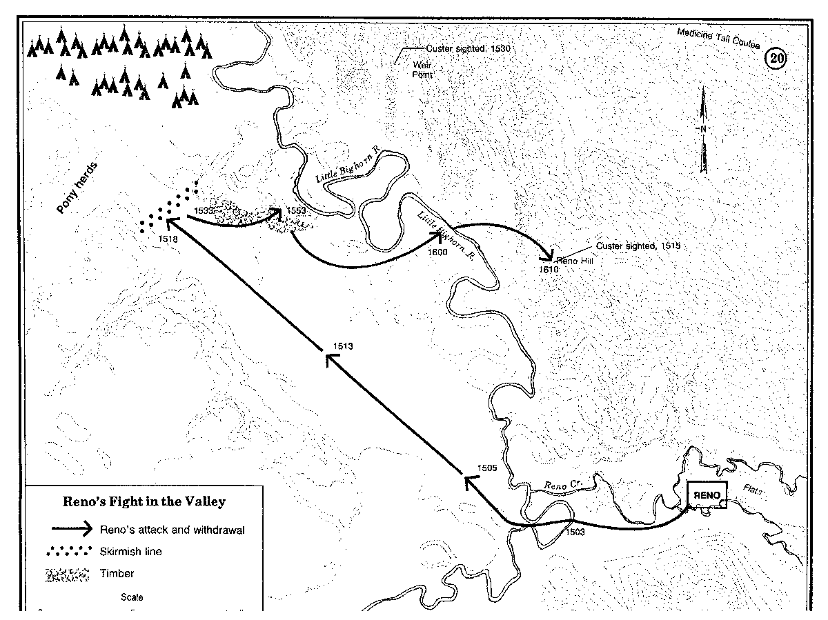 EchoesofWarYT's tweet photo. Movement of Major Reno's three companies https://t.co/eQ92LXHWW1