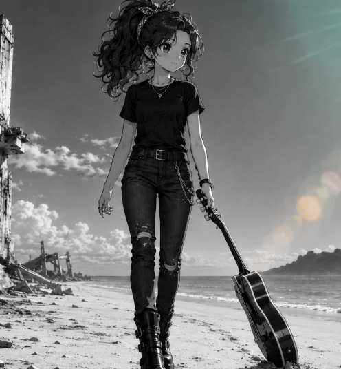 Dragging Guitar on Beach Walk