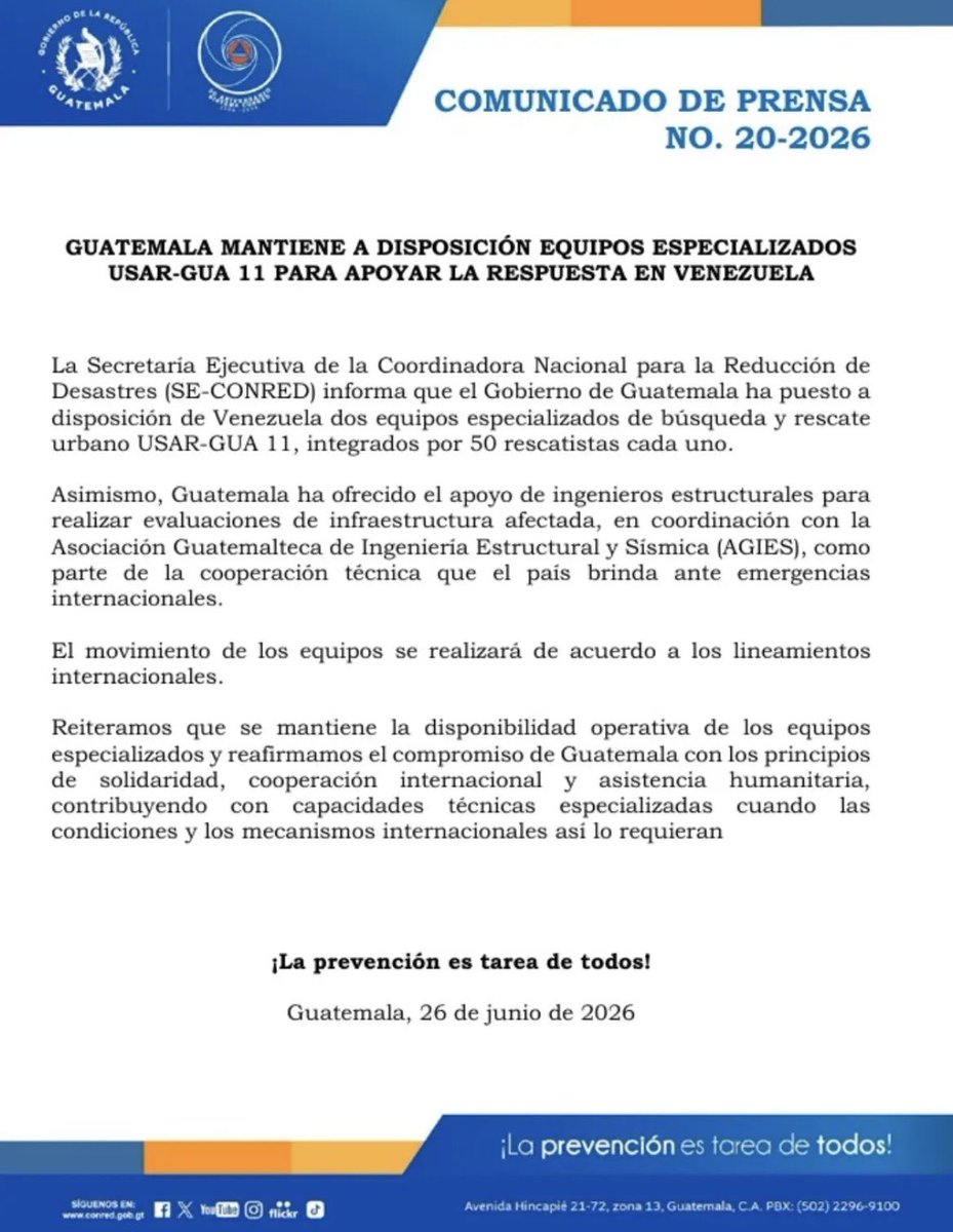 alemartinezcan's tweet photo. 🇬🇹🤝🇻🇪 Gracias, Guatemala.
Por su solidaridad, apoyo y disposición para ayudar a Venezuela en este momento tan difícil.
@MinexGt @ConredGuatemala https://t.co/dWfpH8JE3j