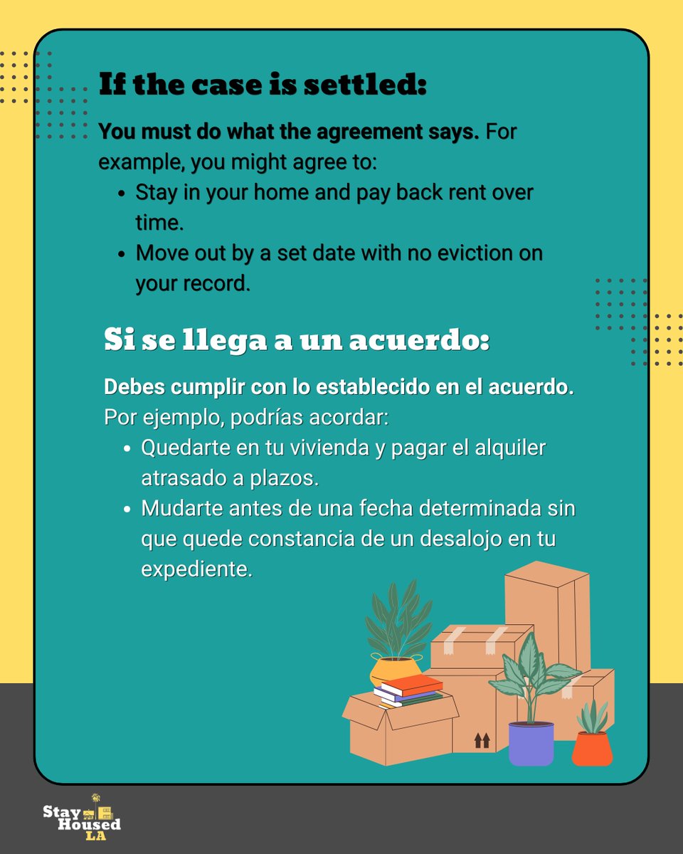 stayhousedla's tweet photo. (1/2) In the final part of our series, The Eviction Process, we look at how eviction cases can end. Some settle. Some go to trial. Some are dismissed. Depending on the outcome, you may have to move, or you may get to stay. Visit https://t.co/NPajwjgOIk to learn more. https://t.co/EaENYQNDrl