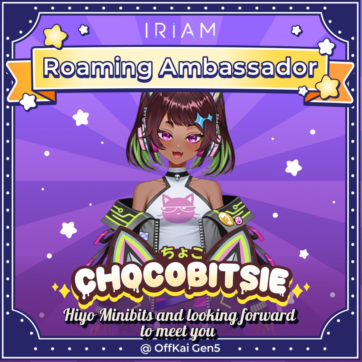 Chocobitsie's tweet photo. I'm so excited 🤩 Come and say hi let's talk about IRIAM - Your Canadian Streamer

Choco gets to be a Roaming Ambassador on 
July  25th 2pm PDT - 5pm EDT
#OFFKAI   July 24 – Sunday, July 26, 2026 

#IRIAMatOffKai #OffKaiGen5 @IRIAM_US https://t.co/yUojR9rofj