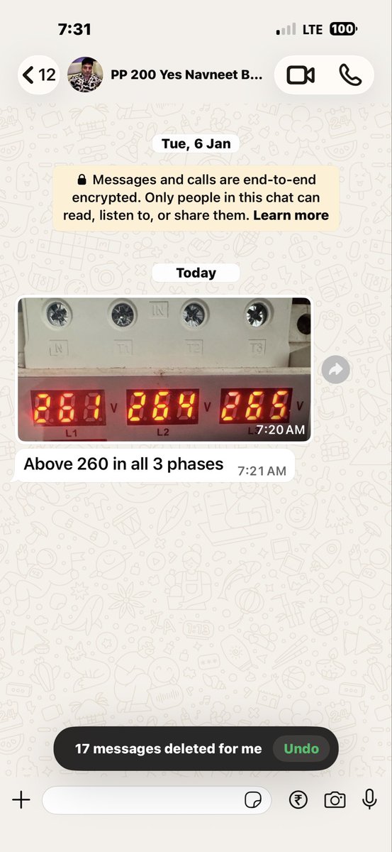 rws_108's tweet photo. Emaar Sec 108 mohali , 1 phase voltage variation up 265 Volts more than perm. limit  in mid night so can damage Elec Appliances need  to maintain voltage as per Elecy Supply Insts.Manual ,Inst No 9 
@PSPCLPb @emaardubai @EmaarIndia @PbGovtIndia https://t.co/b7OZnsn3pB