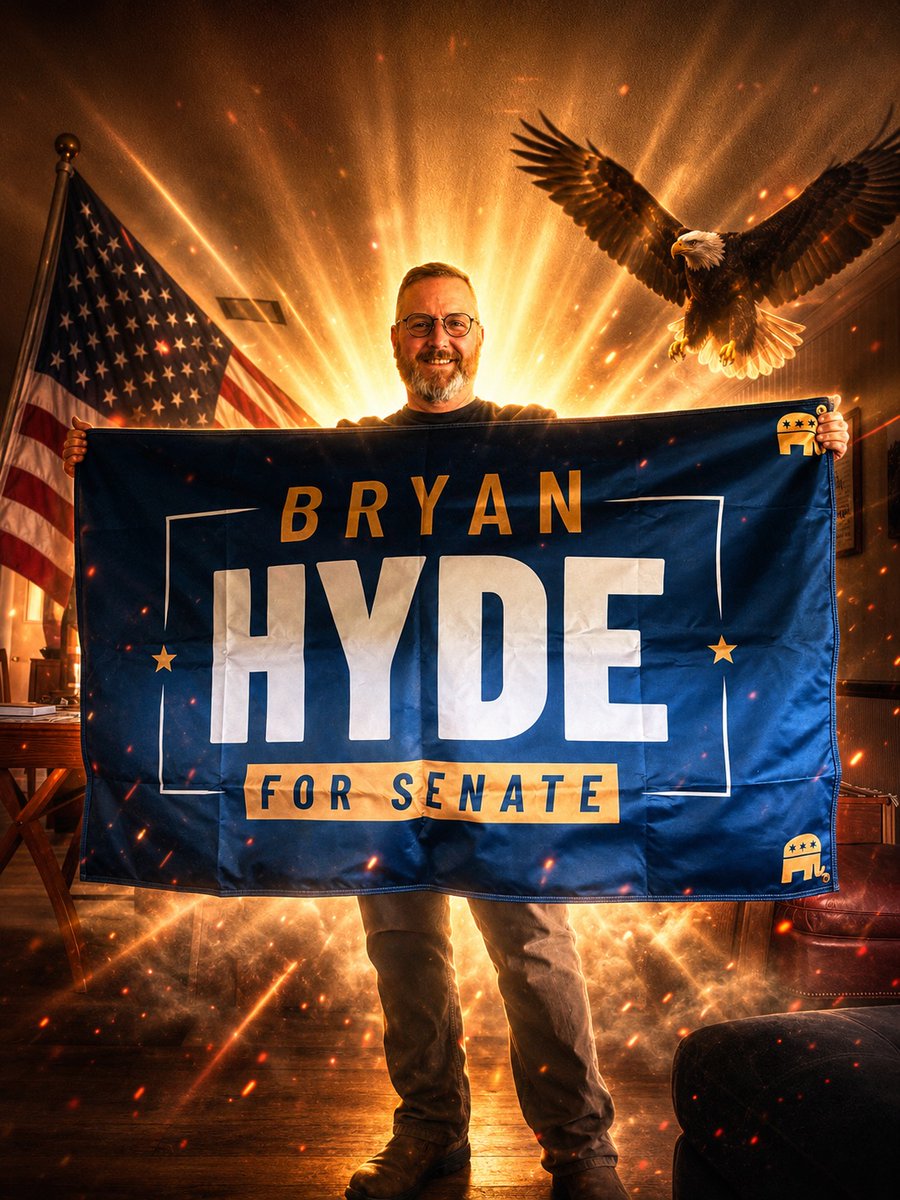 HydeforSenate's tweet photo. Campaign flag + AI = 🇺🇲🦅🇺🇲🦅🇺🇲🦅 https://t.co/P8MWq2JtlS