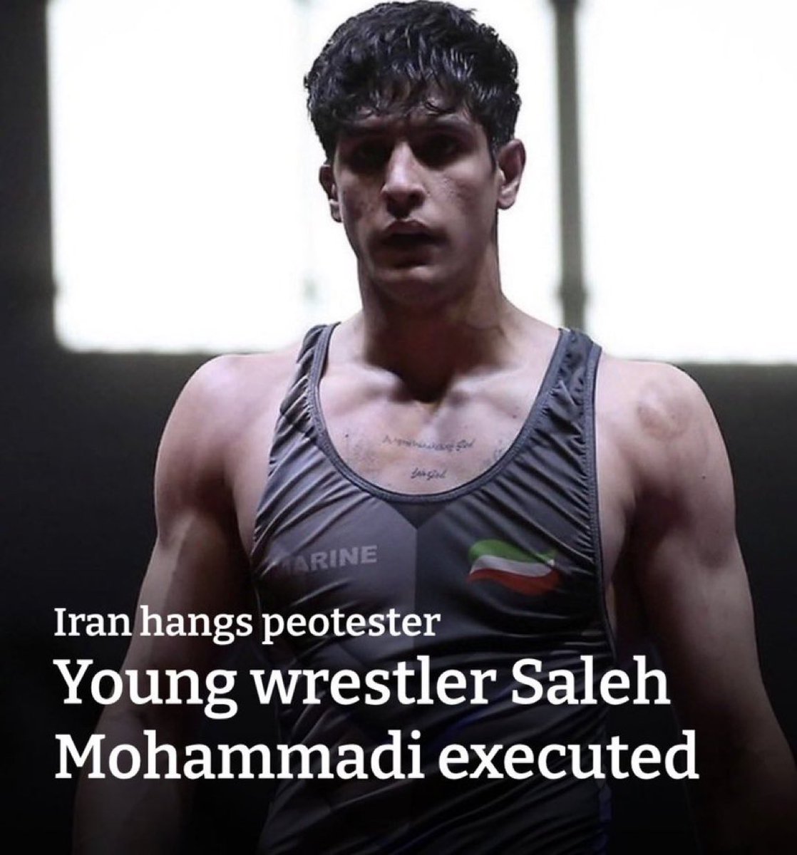 ninianomada's tweet photo. We’ll never forget Saleh Mohammadi, a 19 year-old wrestling champion, who was executed shortly after the January protests in Iran. He was a successful athlete with a bright future. His crime? He demanded freedom, he joined the protests, and got arrested and executed by the Islamic Republic. 
#HowWePride
#EGYIRN
#IranMassacre‌