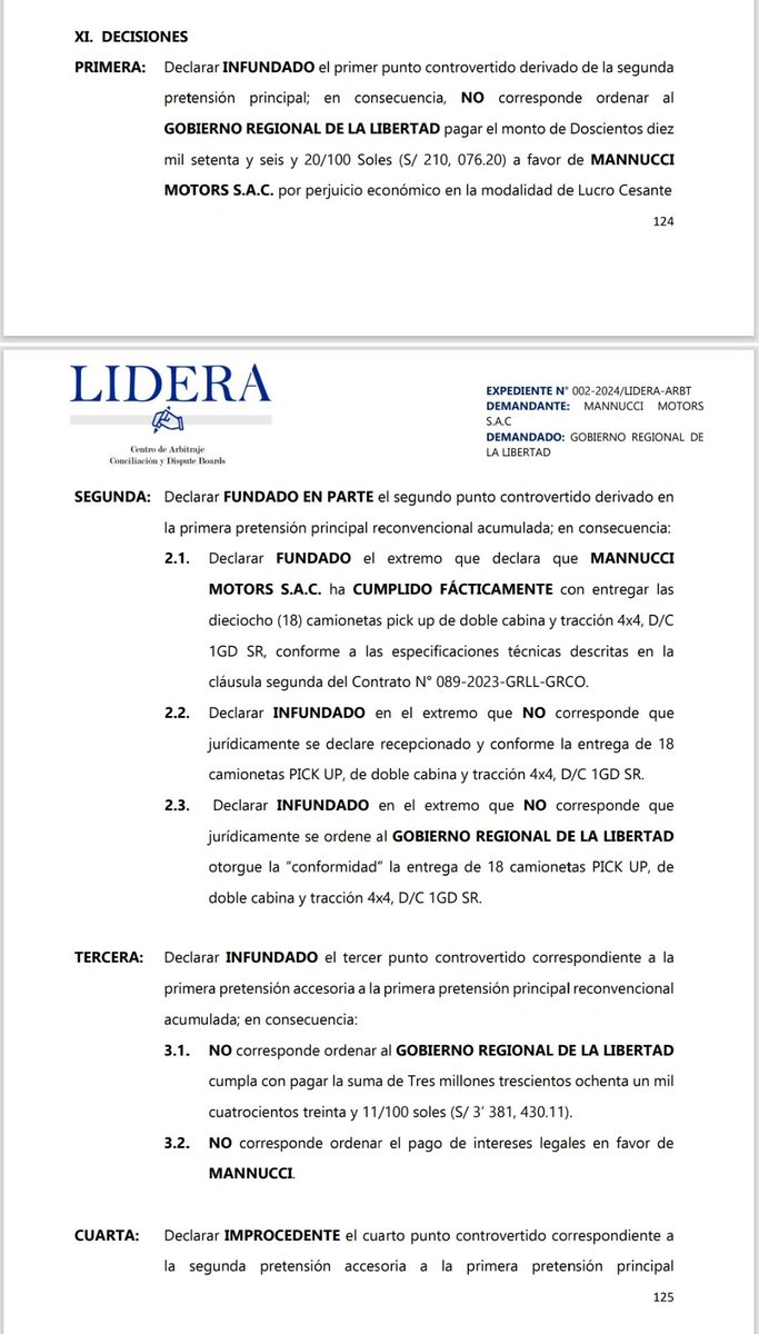 MonicaSanchezM1's tweet photo. #Seguimiento #Arbitraje
🚨Se acuerdan las 18 camionetas q compró GRLL?
🔥 Laudo Arbitral👇
1️⃣Manucci cumplió con entregar camionetas d acuerdo a especificaciones🤔
2️⃣Infundada recepción, conformidad y pago porq Manucci no activó arbitraje y caducó y no porq GORE tenga razón 👇 https://t.co/ci5NCzTlk6