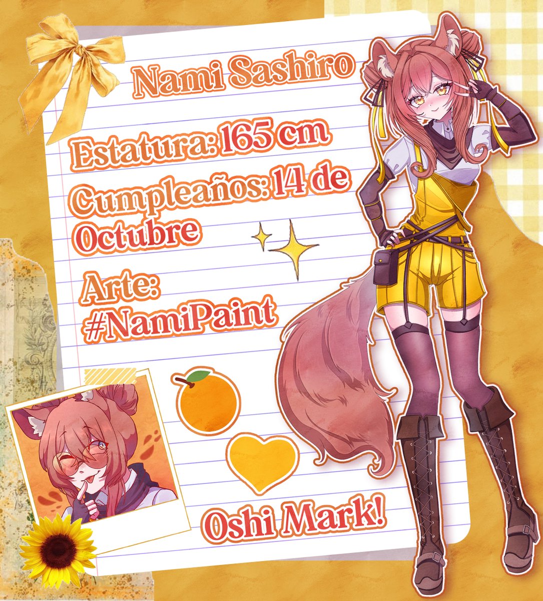NamiSashiro's tweet photo. 「 ✦ 𝐏𝐫𝐞𝐬𝐞𝐧𝐭𝐚𝐜𝐢𝐨́𝐧 𝐕𝐭𝐮𝐛𝐞𝐫 ✦ 」

˗ˏˋ » ¡Heyo! Soy Nami Sashíro, 2da  generación de @AuralisCorp .ᐟ ֹ ˗ ˎˊ˗ 

▸ General: #NamiSashiro ⸝⸝
▸ Arte: #NamiPaint ⸝⸝
▸ Memes: #Namemes ⸝⸝
▸ Clips: #NamiLogs ⸝⸝

╰⪼ 𝐎𝐬𝐡𝐢 𝐌𝐚𝐫𝐤: 🍊💛 https://t.co/aWClyUyyLA