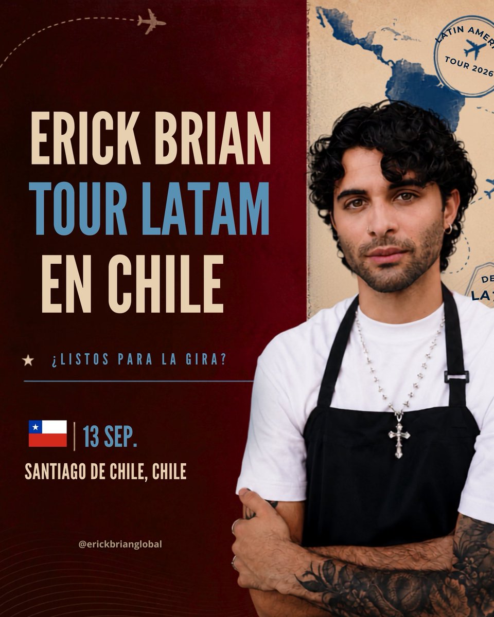 ErickColonChile's tweet photo. 🇨🇱 ¡La cuenta regresiva comenzó!
Erick Brian llega a Santiago de Chile este 13 de septiembre para poner a cantar y bailar a sus fans.
Manténganse atentos a la página de buenoentertainment, donde se compartirá toda la información sobre entradas, horarios y las novedades del show. https://t.co/YTQGYRqMre