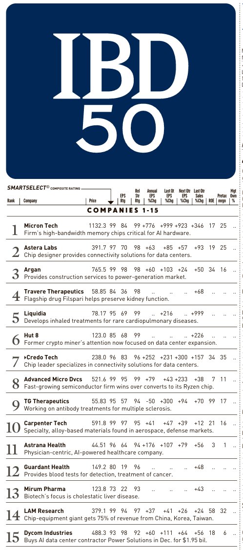 AlexMarenco1's tweet photo. Top 15 IBD50 stocks, a gage of what the high-octane names are doing. #money #stocks #investors #IBD50 #FFTY https://t.co/5ApLcy3uHr