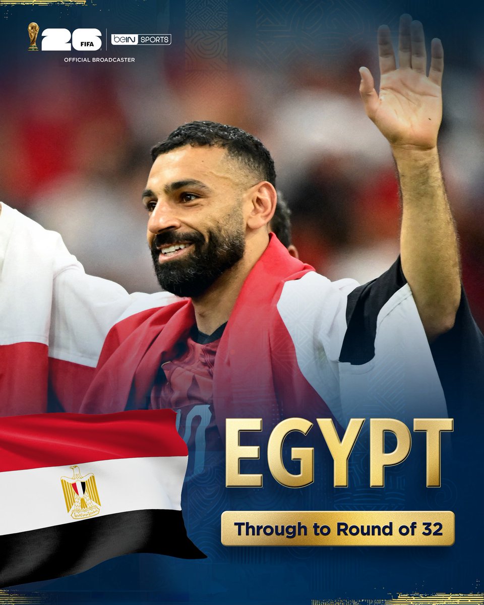 beINSPORTS_EN's tweet photo. 🇪🇬🎉

Egypt officially qualify for the @FIFAWorldCup Round of 32!

#FIFAWorldCup | #beINWC26 | #Egypt https://t.co/1vmiecT1nn