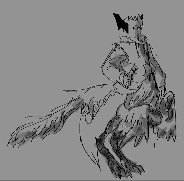 contraptCI's tweet photo. "hi, draw pyroraptorbond, like vagabond but pyroraptor. Like the lower part of his body is the body of a pyroraptor, like a minotaur. pls" -> ok This sounded interesting so i had to give it a shot https://t.co/ohDnUcIZtS https://t.co/BpKSvfsq1Y