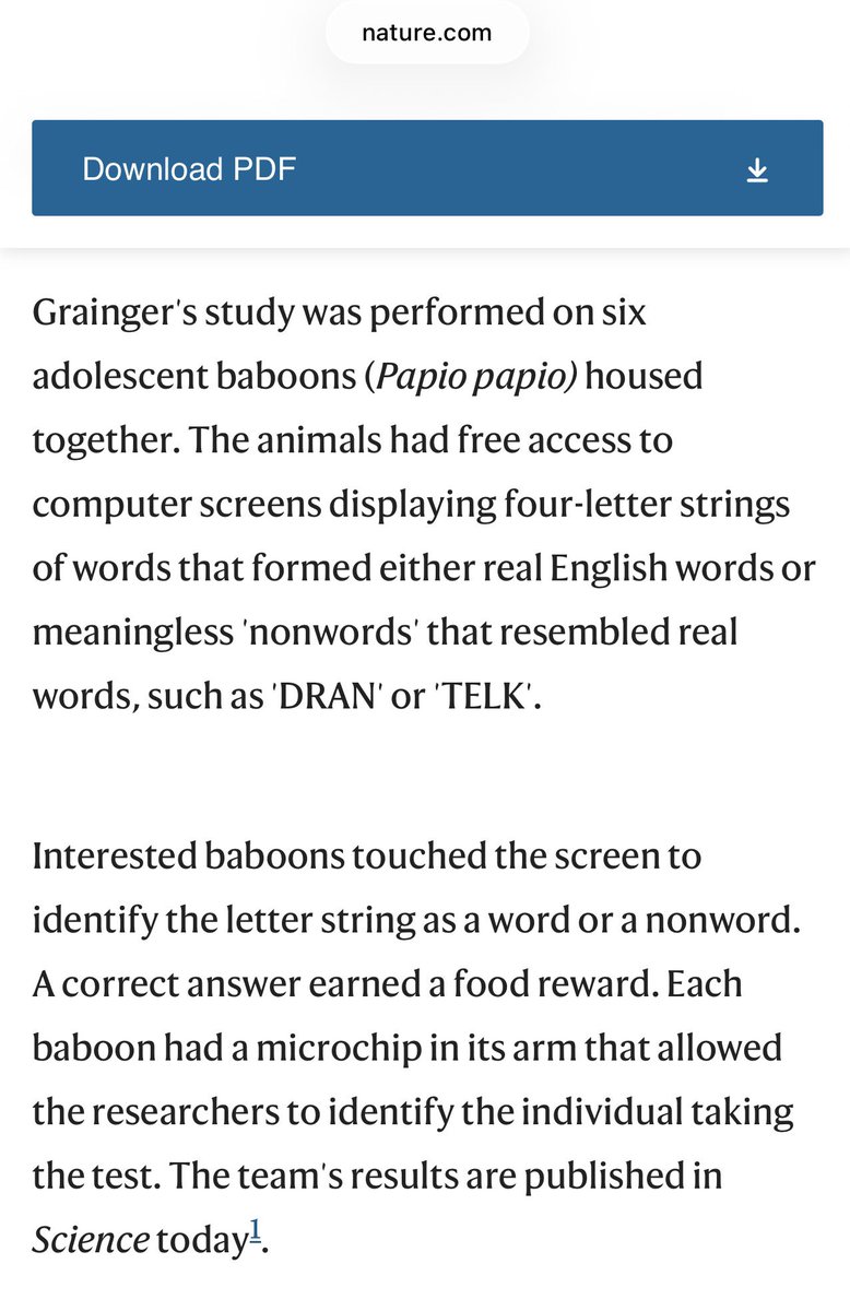TheStalwart's tweet photo. Never had heard of this study, which claims that baboons can be taught to distinguish between real and fake English words https://t.co/99TEeyxvU7 https://t.co/ZzziIdx0Kd