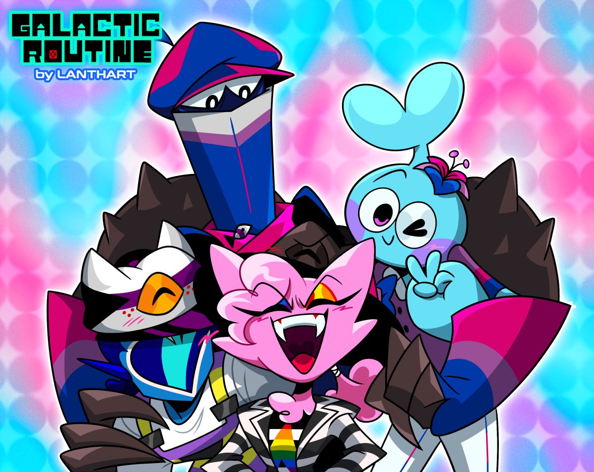 Lanth_art's tweet photo. Drawing my characters as if they had a merch drop
Happy (late) Pride!! 🏳️🌈💕✨
#GalacticRoutine https://t.co/onSnZ1GS5Y