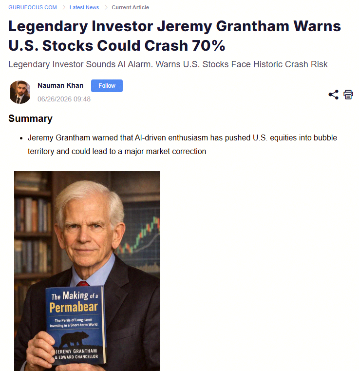 gal_eldense's tweet photo. Jeremy Grantham, the well-known permabear, is warning that the stock market could crash by as much as 70% 📉📉 https://t.co/muywmPP5av