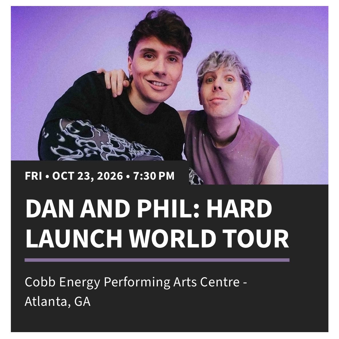 andybdemented's tweet photo. scored tickets for hard launch (and the show is a day b4 my birthday!!) atl phannies wya!! lets b moots💜 
#danandphil https://t.co/qNyZgWuaIS