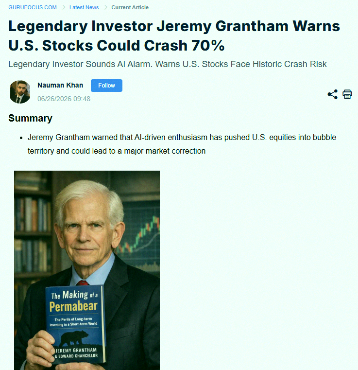 jaaejaaja's tweet photo. Permabear Jeremy Grantham is warning the stock market might crash 70% 😬📉 https://t.co/0iNfCZpWsp