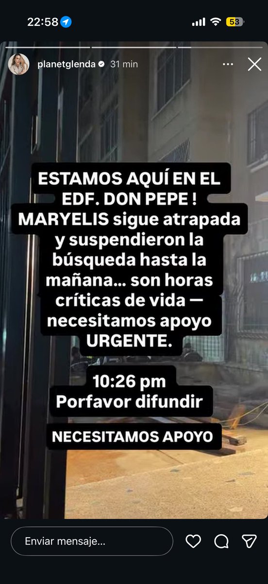 LissysV26's tweet photo. @EmmaRincon Por favor necesitamos ayuda Maryelis tiene 38  horas bajo escombros y aún está con vida por favor 🙏🏻 la alcaldía paró la búsqueda AYUDA está en el edificio Don Pepe de Bello Campo en Caracas https://t.co/H0fb065xxI