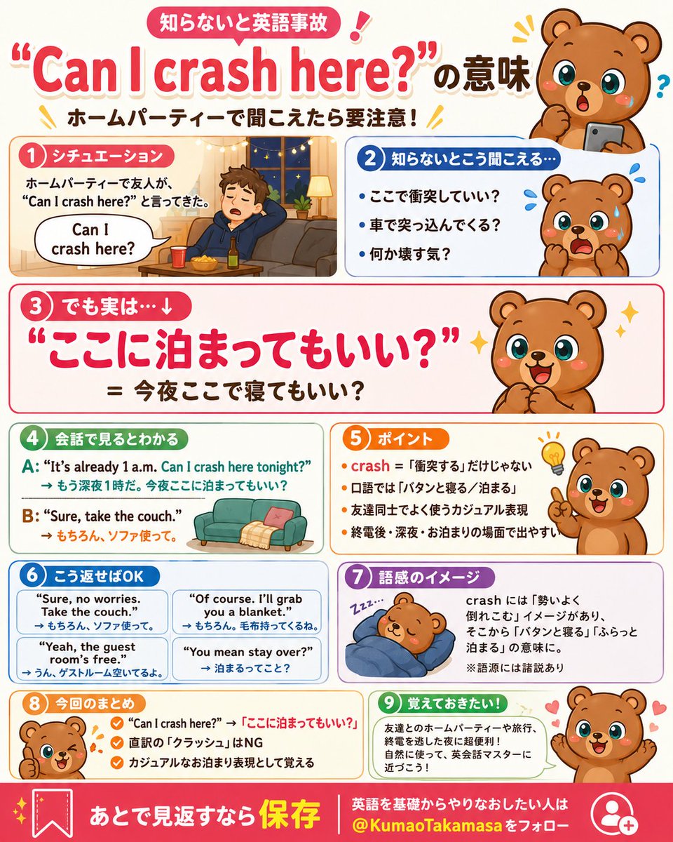 Can I crash here?」を図解でまとめたよ！ブクマして覚えてね！🐻