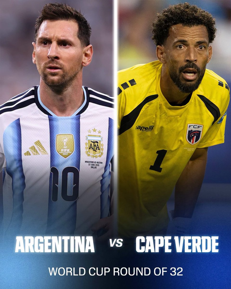tactical_pivot's tweet photo. 🔴🔵 𝐎𝐅𝐅𝐈𝐂𝐈𝐀𝐋: Argentina will be taking on Cabo Verde at the Round of 32. 🇦🇷🇨🇻

#FIFAWorldCup2026 #lionelmessi #Vozinha https://t.co/5CIyW9kwS1