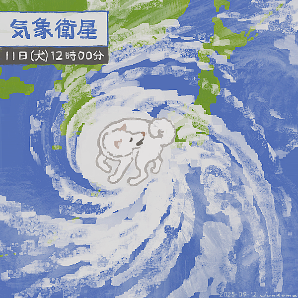 J_KMOR's tweet photo. 気象衛星から見た犬の動き https://t.co/pM6XOoLyct