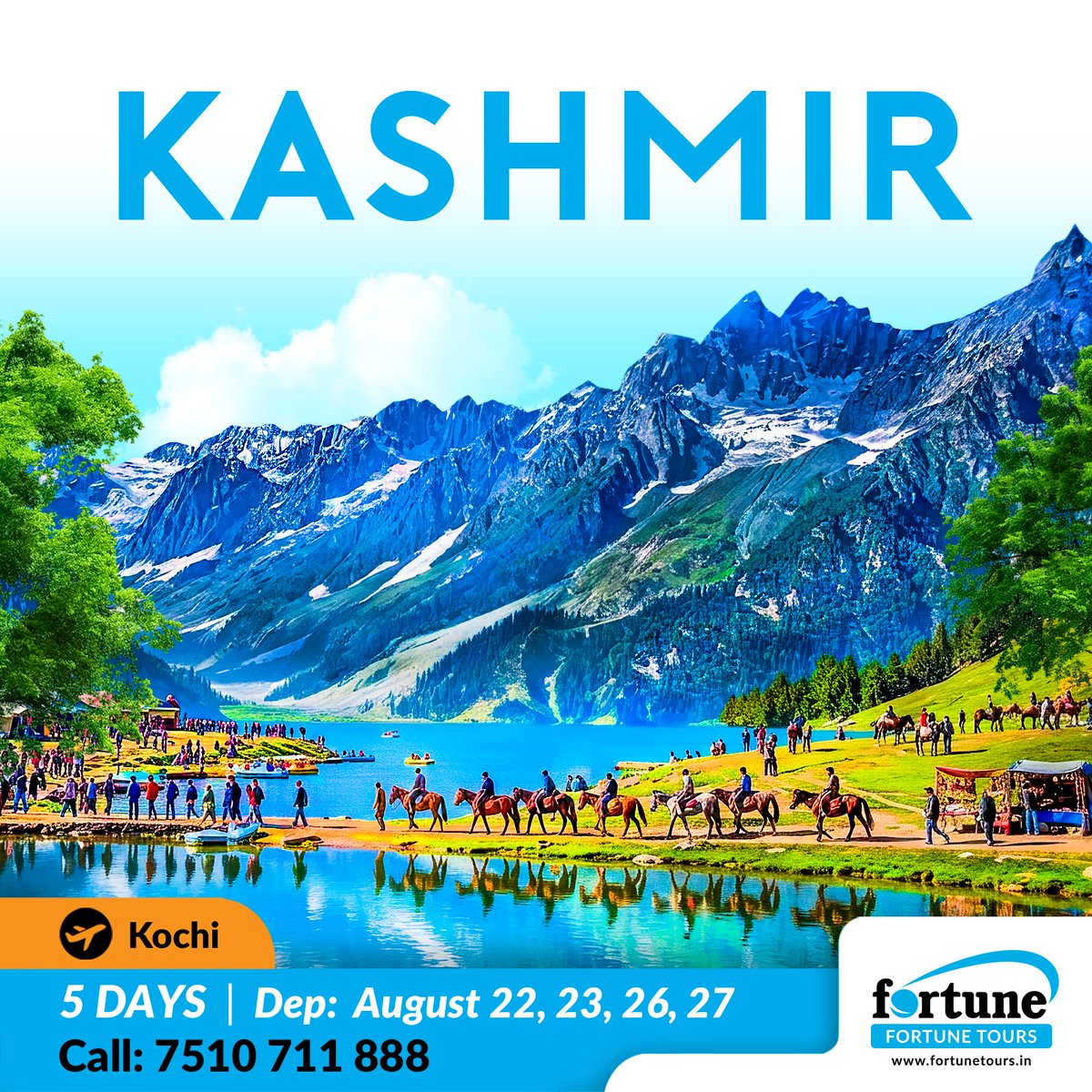 fortune_to10070's tweet photo. Experience the unmatched beauty of India's paradise with Fortune Tours. Book your 5-day Kashmir escape today!

🛫 Kochi Departures: August 22, 23, 26 &amp; 27

📞 7510 711 888

#KashmirDiaries #FortuneTours #TravelMore #KashmirTrip #IncredibleIndia https://t.co/F8abF9Lbk9