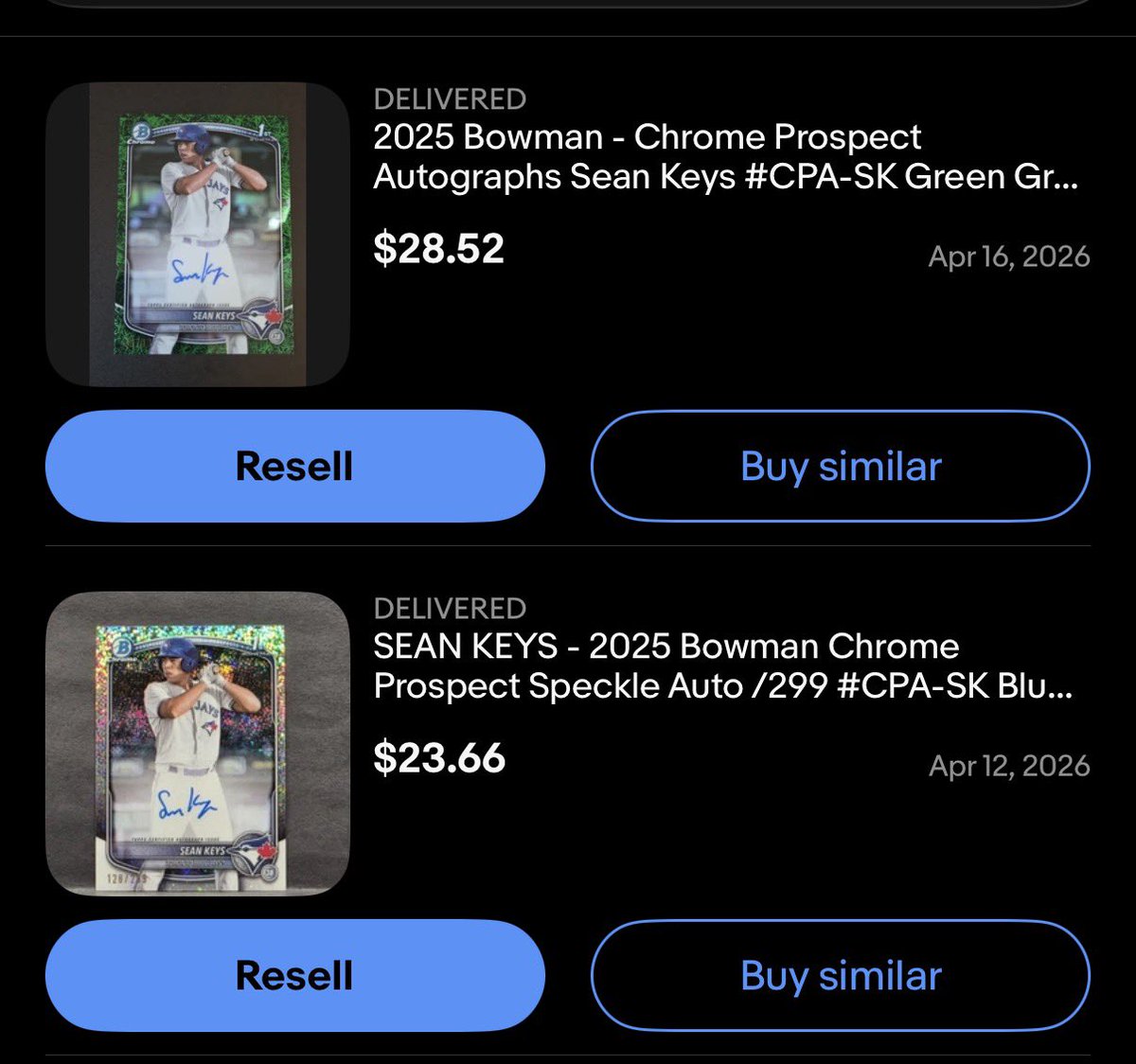 TheRealRickyPio's tweet photo. @BigBobsCards I’m new to the game this season but I’m feeling (Larry David voice) pretttty pretttty good right now about these 💪🏼 💪🏼 https://t.co/JWK7mpdwY2