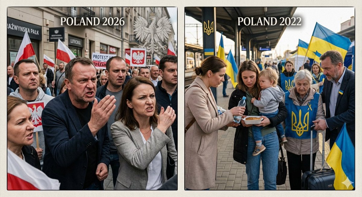 WSzum2621's tweet photo. @WolnoscO @Jk52Las @LeszekMiller W 2022 roku świat podziwiał Polaków za pomoc milionom uchodźców z Ukrainy. 2026 roku wielu Polaków czuje zmęczenie wojną nierozwiązanymi sporami historycznymi w tym pamięcią o UPA, oraz wypowiedziami odbieranymi jako lekceważące wobec Polski. Brak szacunku zaczyna mocno dzielić . https://t.co/bmVSrznc7e