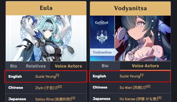 kinjoleef's tweet photo. eula so forgotten genshin got her VA for another playable character 💀 where are the physical dmg buffs??? RIP to those with c6 eula gathering dust on the bench https://t.co/tP9wVCaj9a