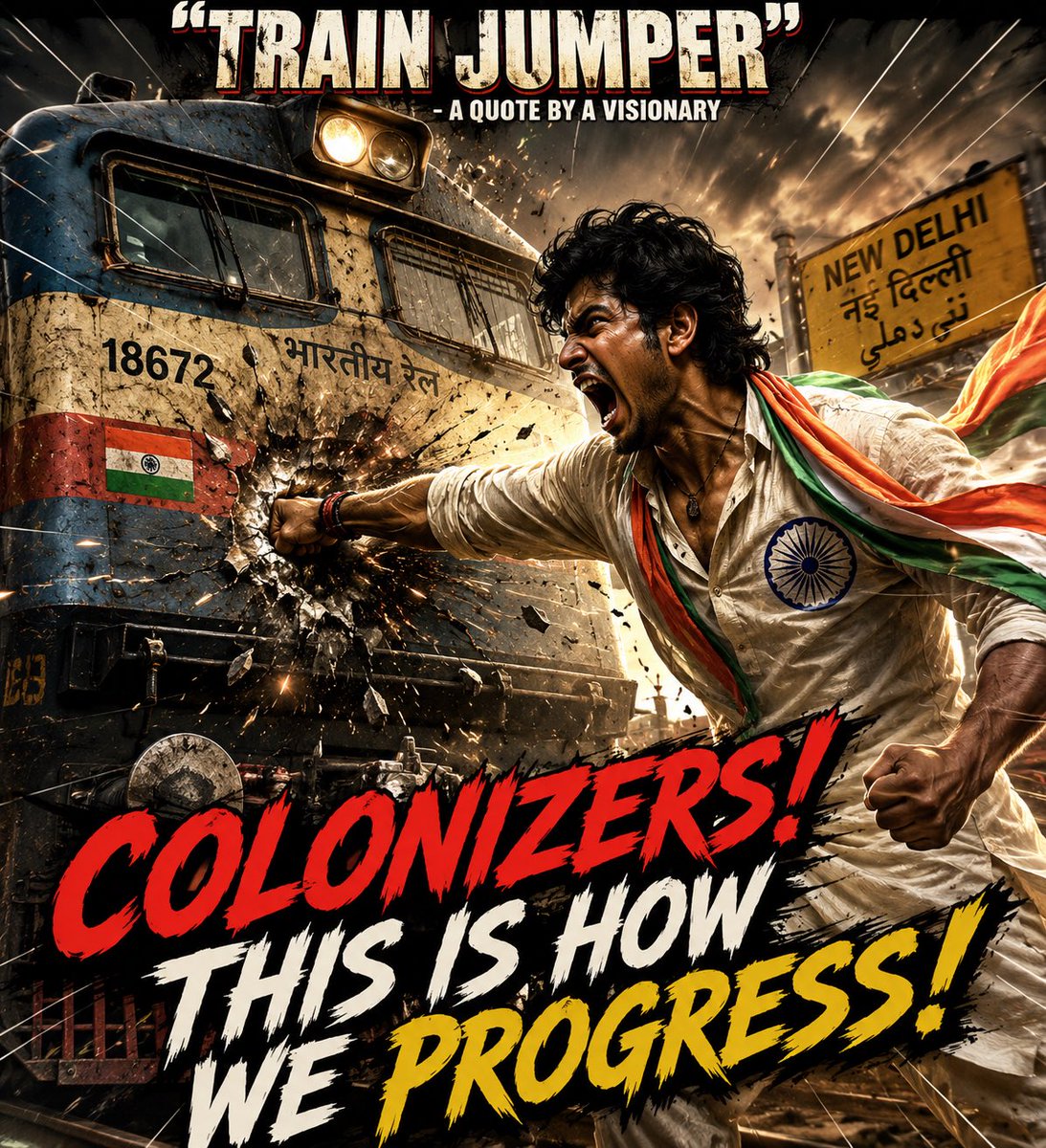 MemeKidWignat's tweet photo. Classic Indian train jumper, always trying to fight the trains to recolonize india. https://t.co/92tKYdVRDr