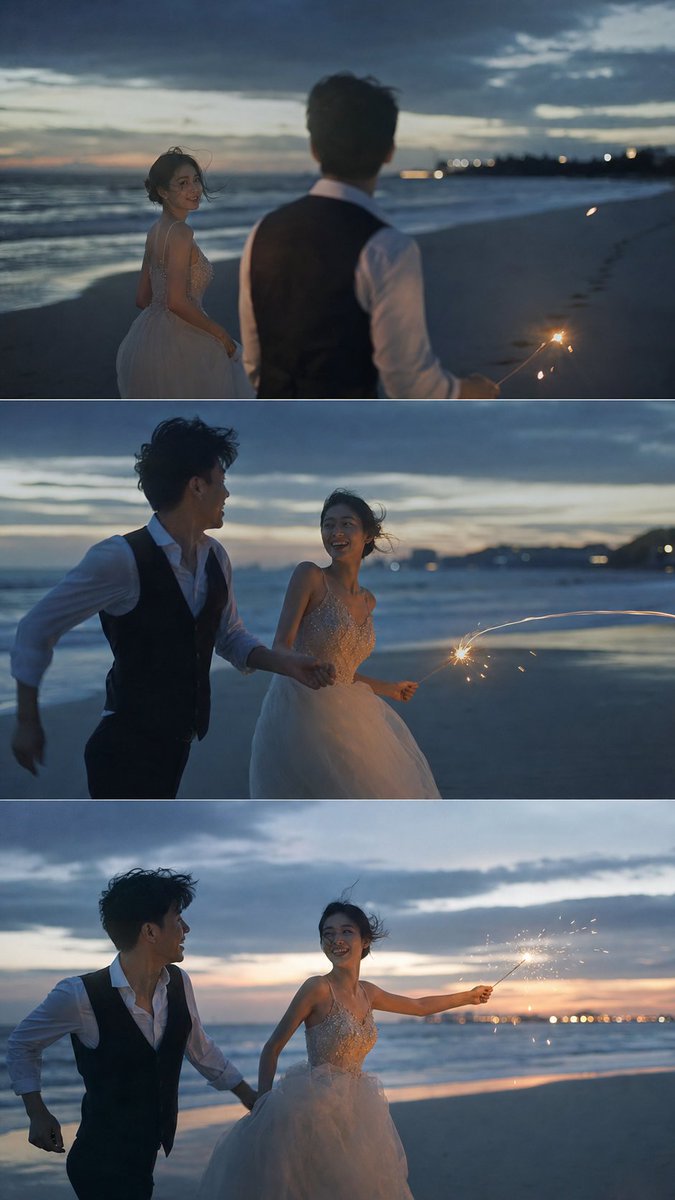 Cinematic Beach Wedding Triptych