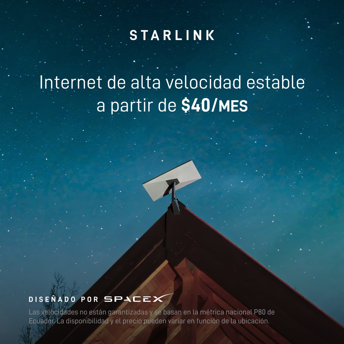 Starlink's tweet photo. Disfrute de una conexión a internet rápida y estable para streaming, videollamadas, juegos en línea y más.

Realice su pedido en línea en pocos minutos.