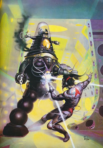 fabiaschi's tweet photo. Art from 1974 to 1980 by British artist and illustrator Peter Andrew Jones from his book Solar Wind (Dragons World / Paper Tiger, 1980) https://t.co/lA26CiVk4z