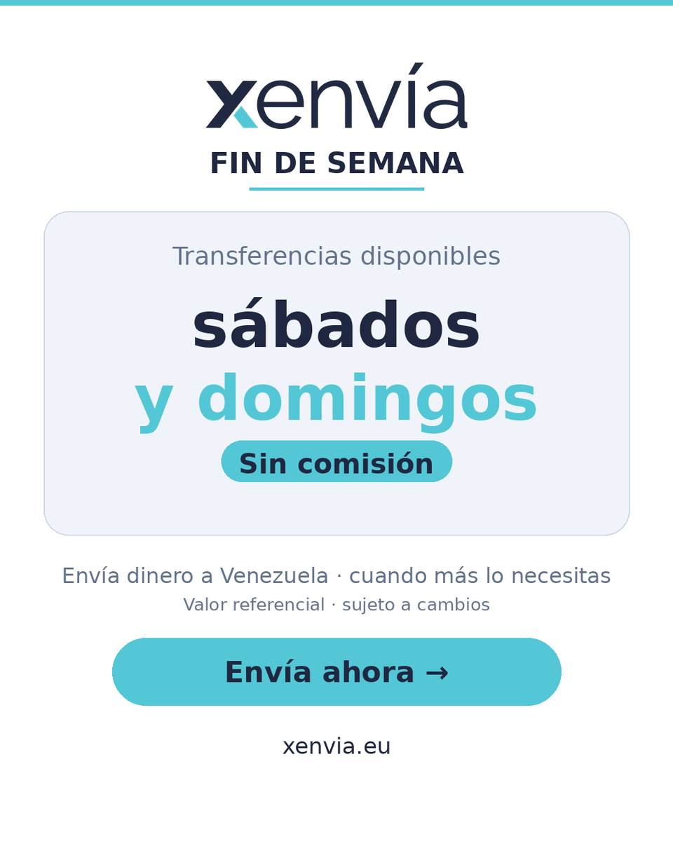 xenviaeu's tweet photo. 🇻🇪 Venezuela, estamos con ustedes. Este fin de semana transferencias disponibles — sin comisión. Porque cuando más se necesita, XENVIA está. ➡️ https://t.co/e3Jqa3UzHe https://t.co/uRDCQMVIqy