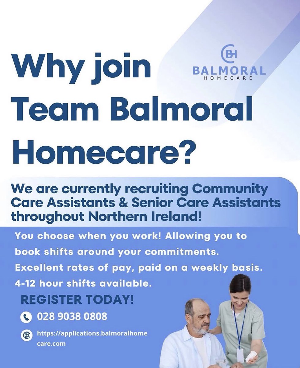 BalmoralHome's tweet photo. Are you an experienced Community Care Assistant or Senior Community Care Assistant and looking for a flexible, well paid role that fits around your schedule?📆🩵

🏠 Register here and enjoy exceptional pay rates, weekly pay and you choose when you work!  https://t.co/cAbh2TefLD https://t.co/yF9Lx3ceSz