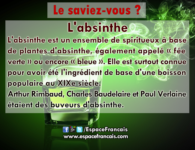 EspaceFrancais's tweet photo. 💡 Le saviez-vous ? 🍸 Le 27 juin est le jour de l'absinthe, la boisson préférée de Rimbaud, Baudelaire et Verlaine...
#réalités #LeSaviezVous #DidYouKnow #27juin #FéeVerte #FéeBleue #Fée #BoissonSpiritueuse #Spirits #Rimbaud #Baudelaire #Verlaine #Boisson #Liqueur #Absinthe https://t.co/9rEKVkyu9s