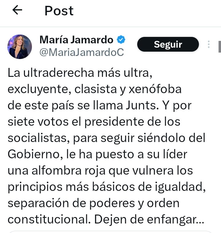 marigily2's tweet photo. @MariaJamardoC Anda! Ahora, para María Jamardo Junts ya no es tan excluyente, clasista y xenófoba... 
Aquí un ejemplo de cómo un/una periodista puede engañar a la gente en base a sus intereses... Políticos ? Económicos? 
Junts es un partido político válido en función de con quién vote. https://t.co/nqQDvFimZ9
