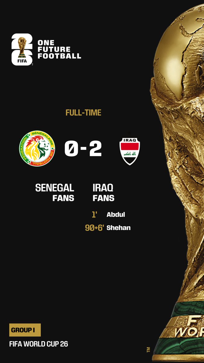 1FFOfficial's tweet photo. Senagal dominated Iraq 5-0 at Toronto Stadium. In 1FF? It's Iraq fans who shaped the win. Want a stake in the beautiful game? What are you waiting for? One Future Football. Free download on iOS &amp; Android. #FIFAWorldCup2026 https://t.co/kQomW0GCVn