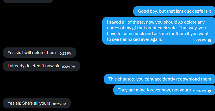 makingcuckssub's tweet photo. Cucks love handing over their only nudes to me then deleting everything they have. If they ever want them back, they have to come beg me to see. I usually crop them to be cuck safe and keep the nudes for myself. https://t.co/K2bkWJpQMG